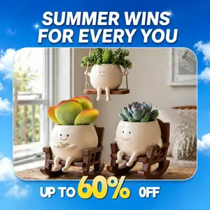 【Summer Wins】1pc/2pcs/3pcs Smily Face Rocking Chair Planter Pots with Drainage Hole, Cute Resin Flower Head Succulent Planters for Indoor Plants, Gift IdeaI for Mother Birthday Christmas
