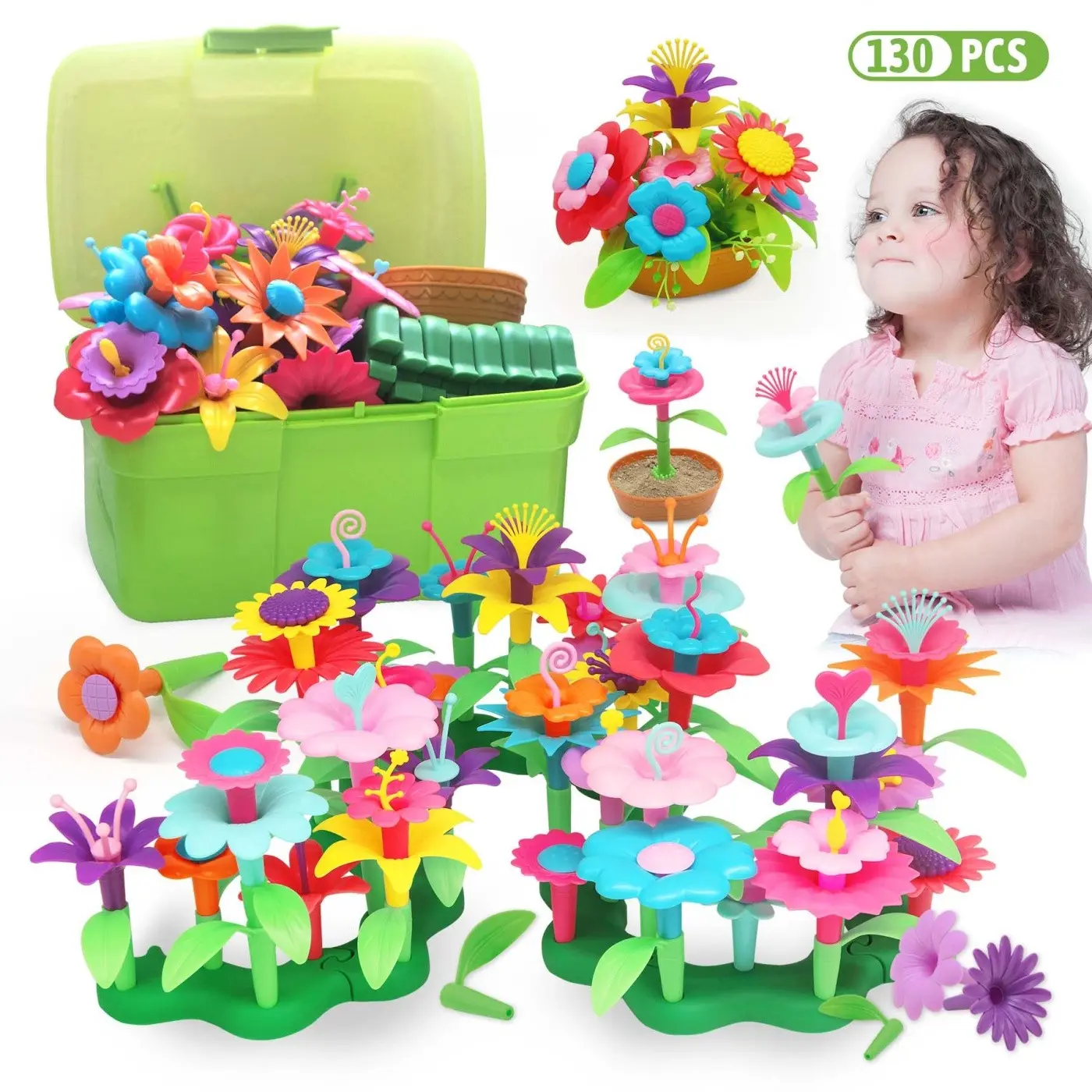 130PCS Building Block Garden Assembly Toy, Toddler DIY Educational Garden Construction Toy, STEM Education Activity Preschool Gift, Suitable for Children Over 3 Years Old as a Toy Gift, Building Block Sets