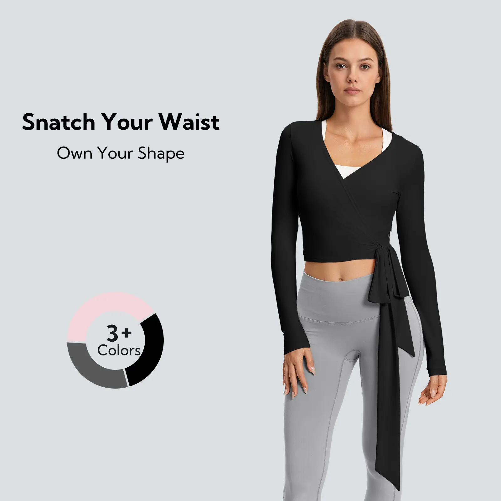 FireSwan Women's Long Sleeve Modal Wrap Top, Ruched Bodycon Yoga Crop Top for Sporty Chic Gym Workouts