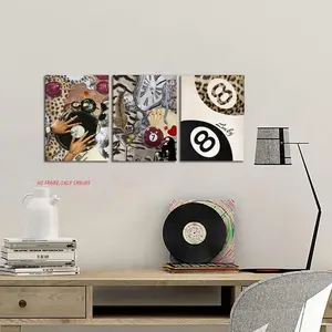 3-Piece Set / Fashion Cheetah Wall Art Leopard Print Wall Decor Lucky Eight Ball Poster Canvas Print Unframed Art Print Deep Red Cheetah Artwork Suitable for Bedroom & Living Room Home Decor Supplies - Frameless