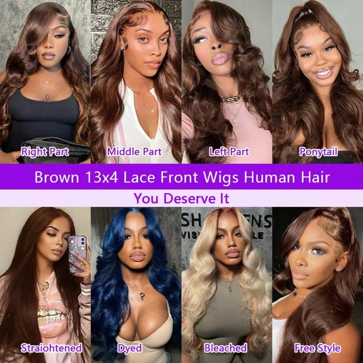 30 Inch Chocolate Brown Body Wave Lace Front Human Hair Wigs 