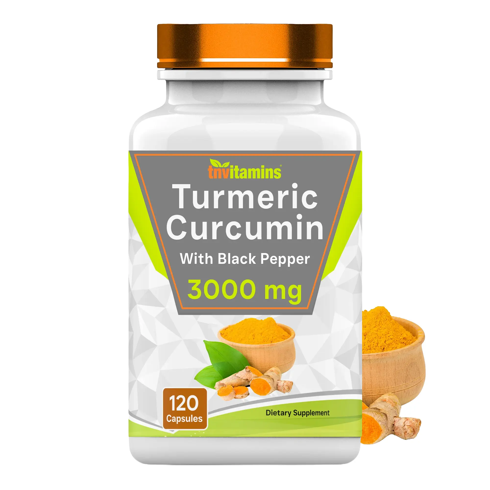 Turmeric Curcumin Capsules with Black Pepper | 3000 MG - 120 Capsules | Extra Strength Golden Turmeric Curcumin Supplement | Non-GMO | Produced in The USA | TNVitamins