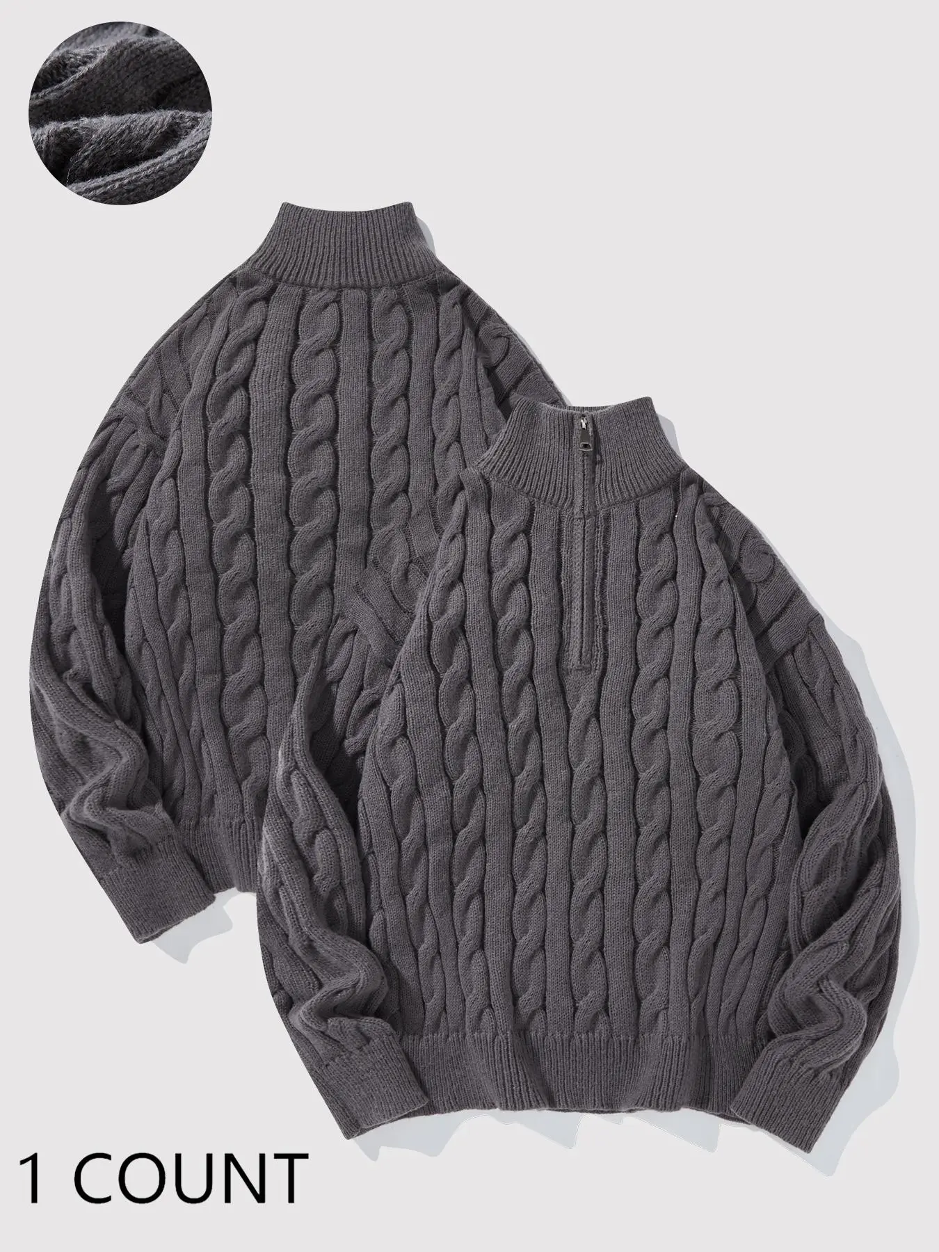 Men's Solid Zip Up Cable Knit Sweater, Regular Fit Casual Long Sleeve Stand Collar Jumper for Fall & Winter, Fashion Men's Knitwear for Daily Wear