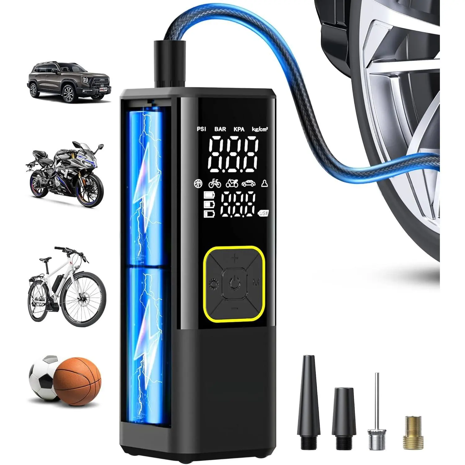 Tire Inflator Portable Air Compressor, 150 PSI Cordless Air Pump for  Tires with Digital  Gauge, 3X  Tire Pump for , , Bicycle, Balls with LED Light, Auto Shut-Off