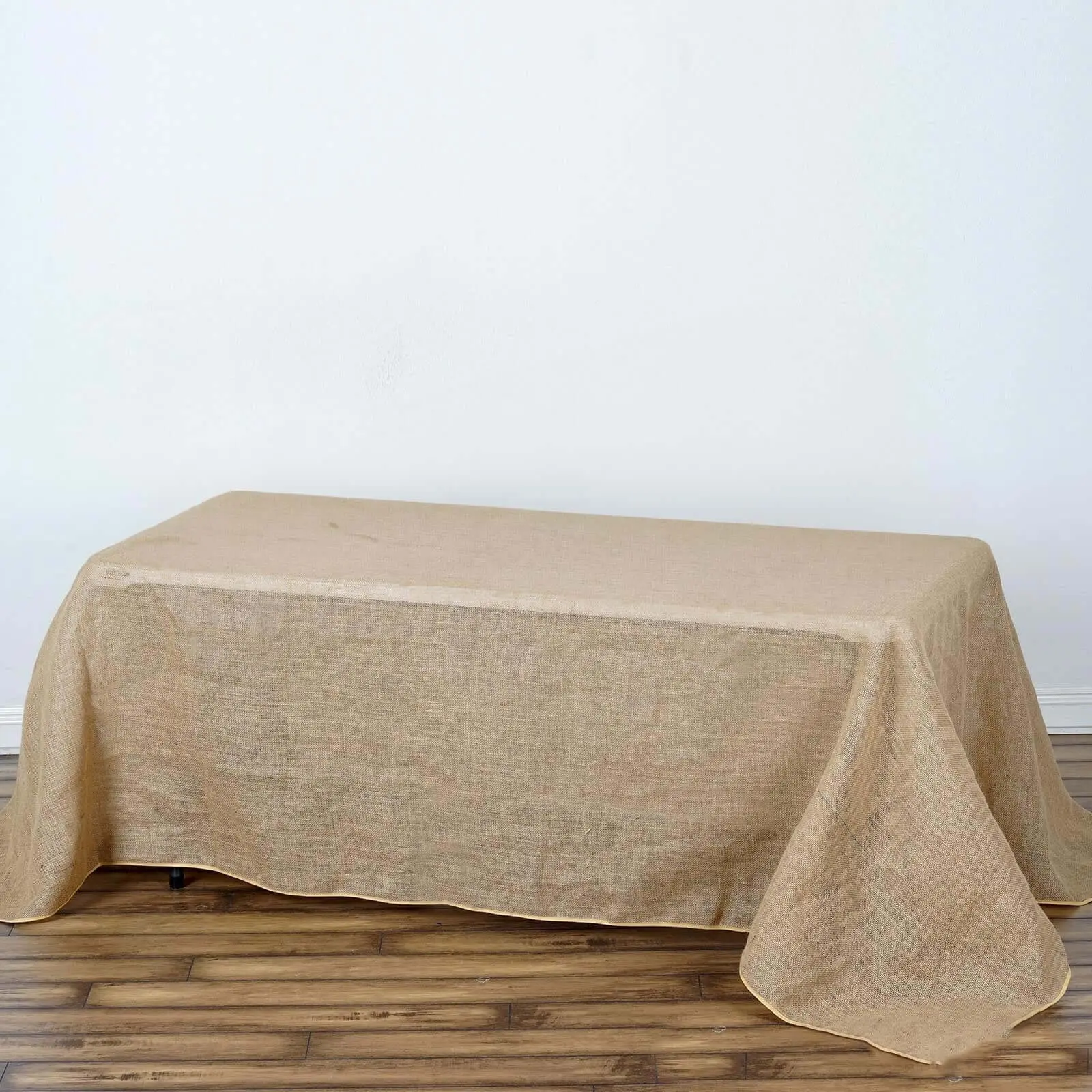 Natural Burlap Jute Rectangle Tablecloth, 90"x132" Seamless Rustic Boho Chic Table Linen for Banquet, Events, Wedding