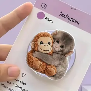 Cute Baby Monkey & Orange Orangutan Plush Phone Grip, Watercolor Animal Phone Holder, Adorable Monkey Friendship Gift, Pop Socket for Phone