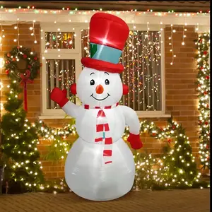 1pc iFanze 6FT Inflatable Snowman with LED Lights, Fabric Blow Up Christmas Decoration, Holiday Theme Outdoor Decor, Stake Mounted, 120V US Plug, Light Up Lawn Yard Garden