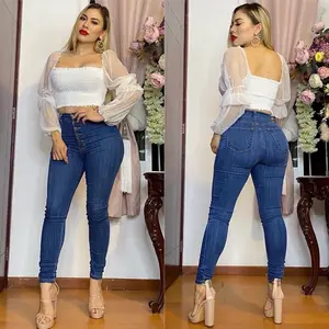 Vibrant Miu Original Azul Claro de 5 Broches High Waist Stretch Jeans 11" Waist 28" Inseam 67.7% Cotton Blend Comfortable Fit - Fabric