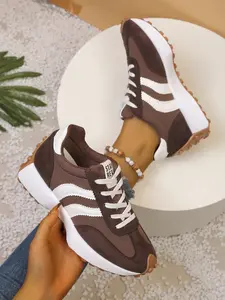 Women's Striped Patchwork Design Sporty Shoes, Soft Sole Comfortable Waterproof Casual Low Top Sneakers, Thick Breathable Easy Clean Anti-Slip, Spring & Fall Wear