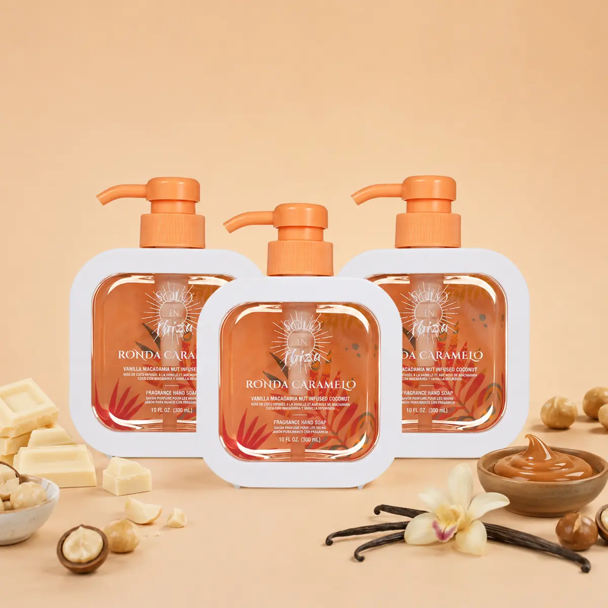 SOLO EN IBIZA Ronda Caramelo Fragrance Liquid Hand Soap, 10 fl oz/300ml – Caramel Vanilla and Chocolate Aroma Hand Cleanser, Gentle Daily Hand Wash for Bathroom & Kitchen Sink