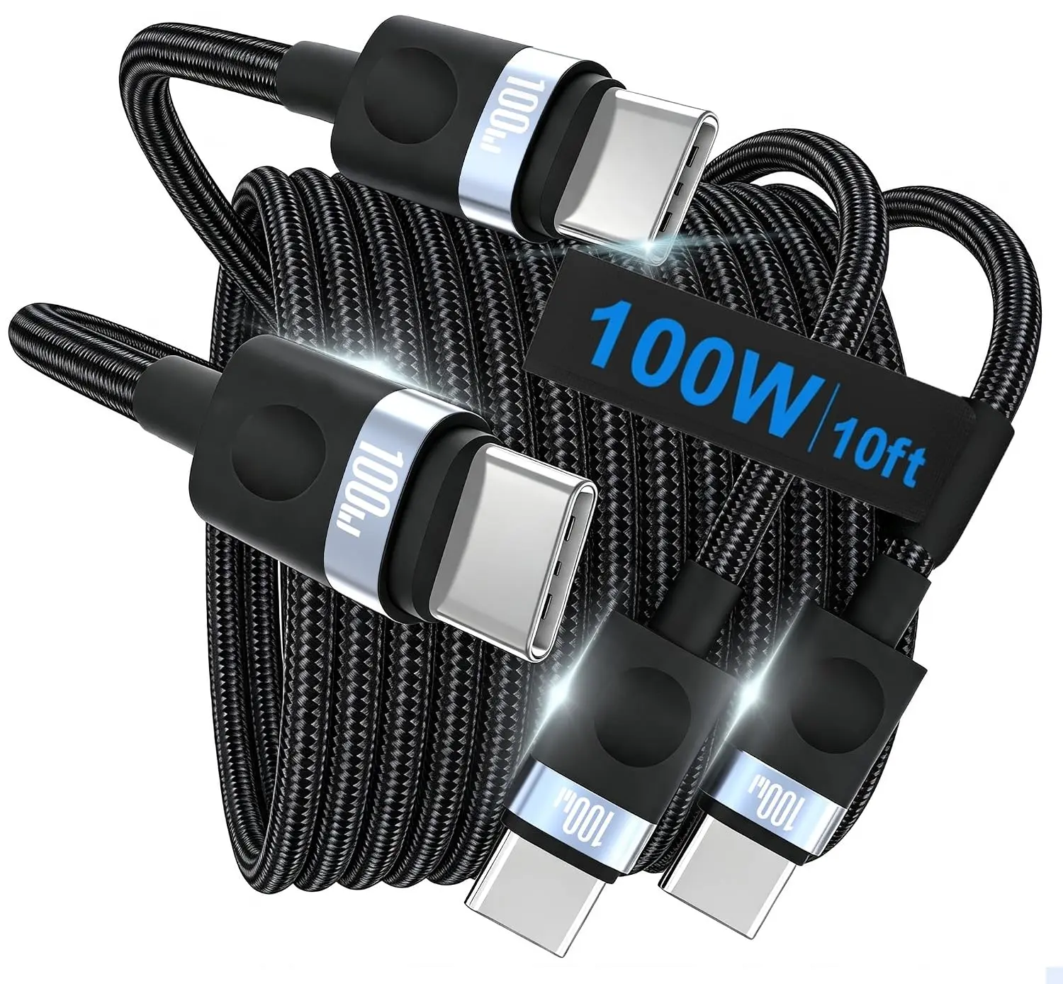 USB C to USB C Cable, 100W Fast Charging Cable, 2-Pack, 10ft fast Charging Cable, Black
