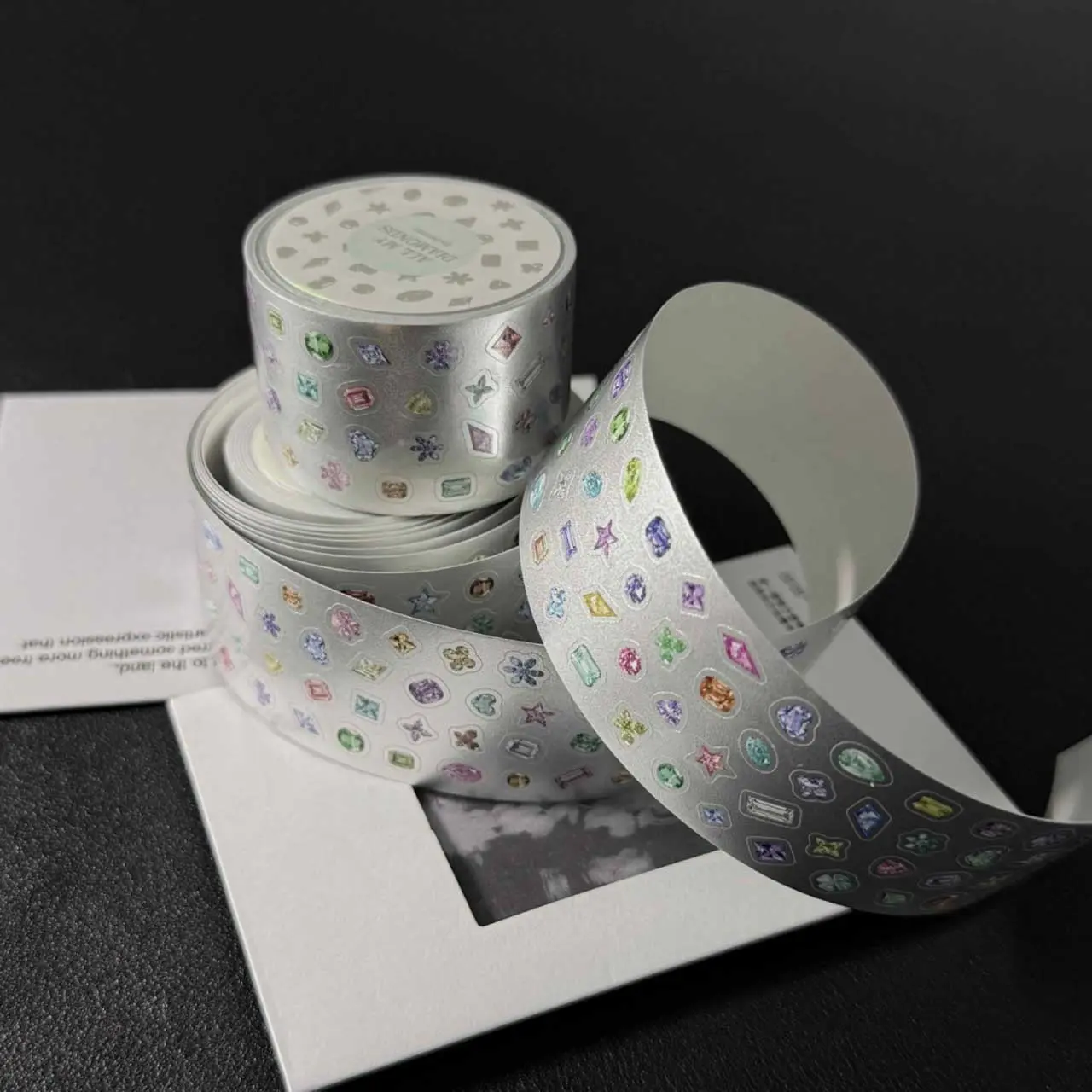 Diamond Gemstone Sticker Roll - Frosted Silver Holographic Adhesive Tape with Crystal Designs, Luxurious Feel, Nail Art Embellishments for Scrapbooking, DIY Crafts, Planner Decoration