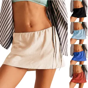 Naeduo Womens Cotton Linen Reversible Skorts Casual Cute A-Line Mini Skirts with Ruffle Inner Waistband