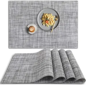 PVC Placemat, 4 PCS of Non-Slip Heat Resistant Place Mats, Washable Vinyl Placemats, Set of 4 – Gray