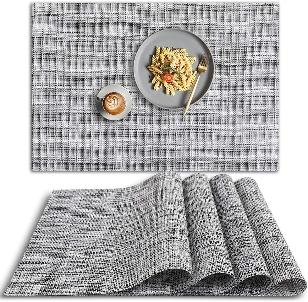 PVC Placemat, 4 PCS of Non-Slip Heat Resistant Place Mats, Washable Vinyl Placemats, Set of 4 – Gray