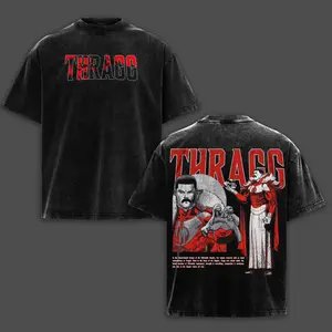 Thragg Viltrumite War Invincible Comic Graphic Tee, Double Sided Print Oversized Acid Washed Heavy Cotton Shirt, Vintage Gothic Y2K Streetwear Hip Hop Casual Daily Wear Premium Fan Merch Short Sleeve Top For Unisex Men