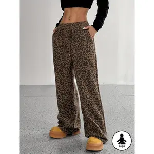 Women's Sports New Casual Loose High-Waisted Elastic Waist Wide-Leg Sweatpants, Multifunctional and Slim Leopard Print Color