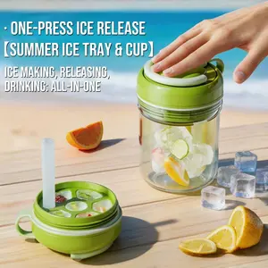 One-Press Ice Release Cup,Summer Drink Tumbler with Straw,Portable Ice Maker Cup,BPA-Free Ice Cube Cup,On-the-Go Ice Tumbler, Lightweight