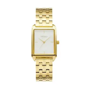 Obaku Ladies Classic Minimalistic Yellow Gold IP Rectangular Watch
