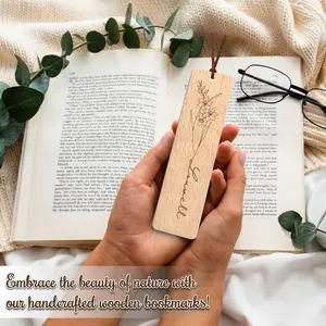 Personalized Wooden Bookmark for Women - Custom Name Bookmark with Birth Month Flower for Book Lover Gift, Wood Bookmark