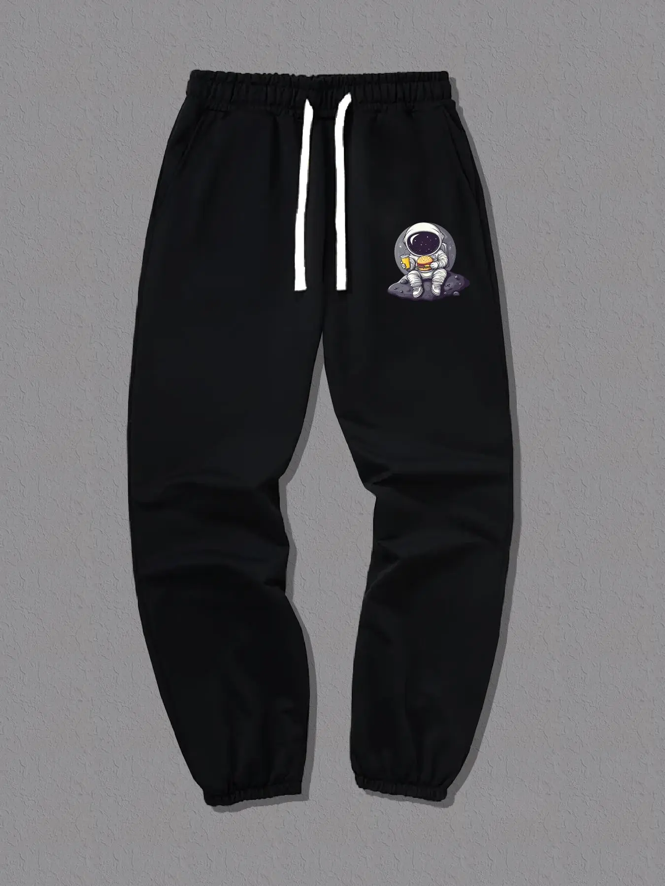 Men's Cartoon Astronaut Print Drawstring Waist Sweatpants, Casual Comfy Pocket Jogger Pants for Daily Wear, Men's Summer Clothing
