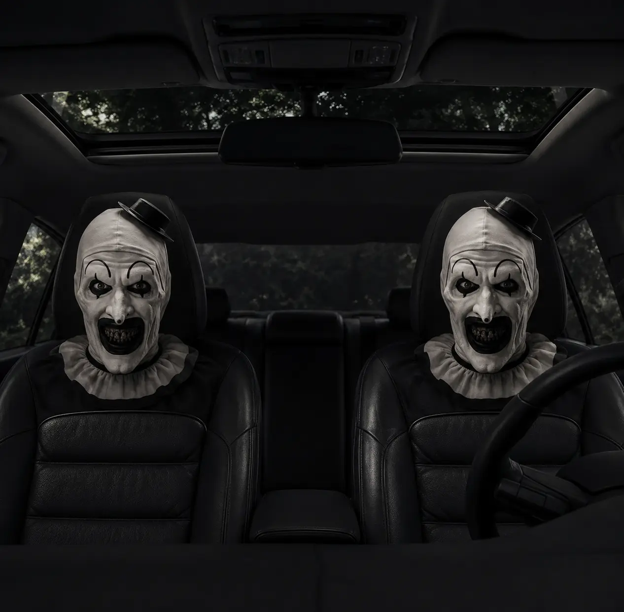 Art the Clown Car Headrest Cover Set of 2, Terrifier Horror Movie Car Seat Head Rest Protector, Spooky Auto Interior Accessories