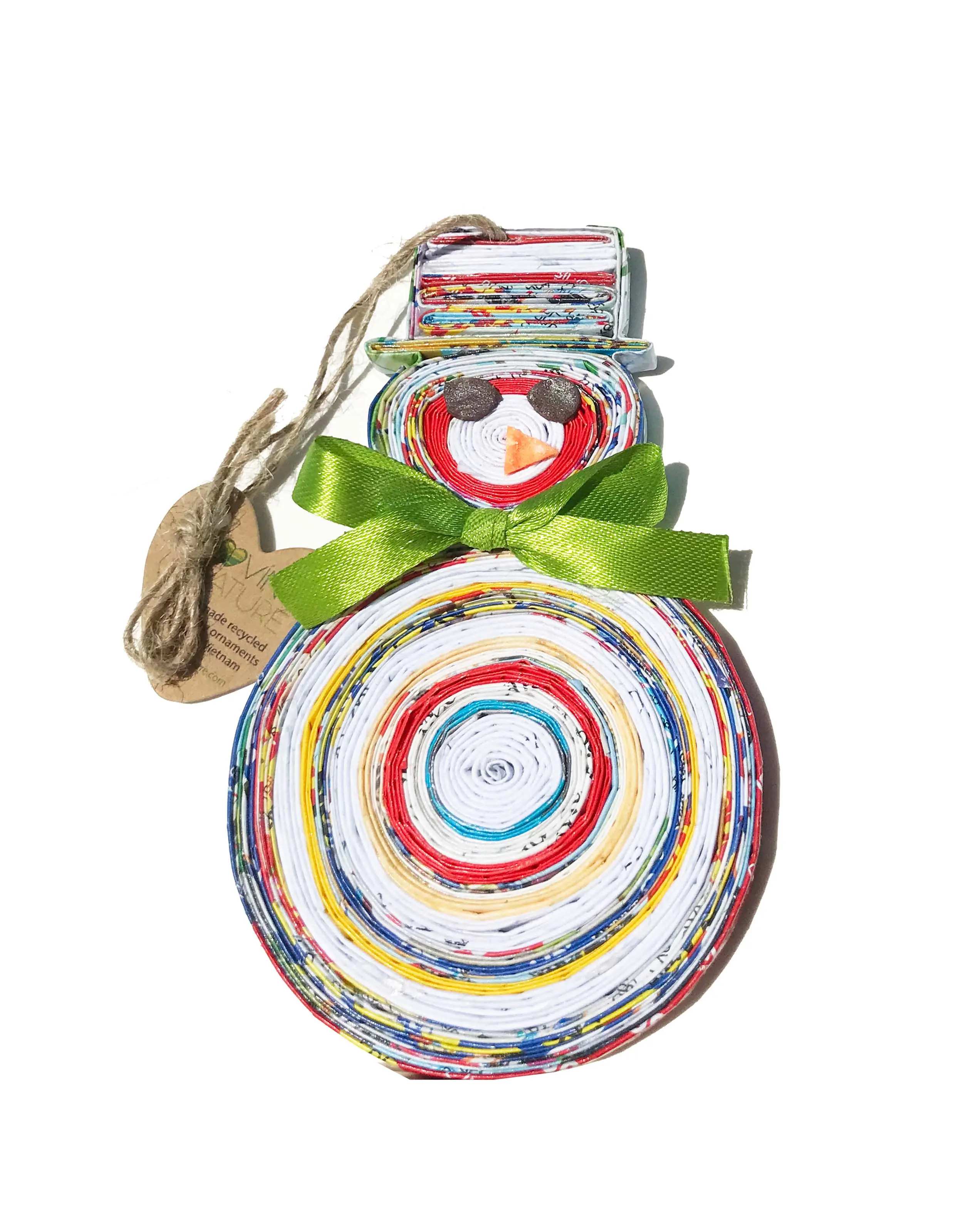 Snowman, Quilling Ornament, Handmade from Recycled Magazines
