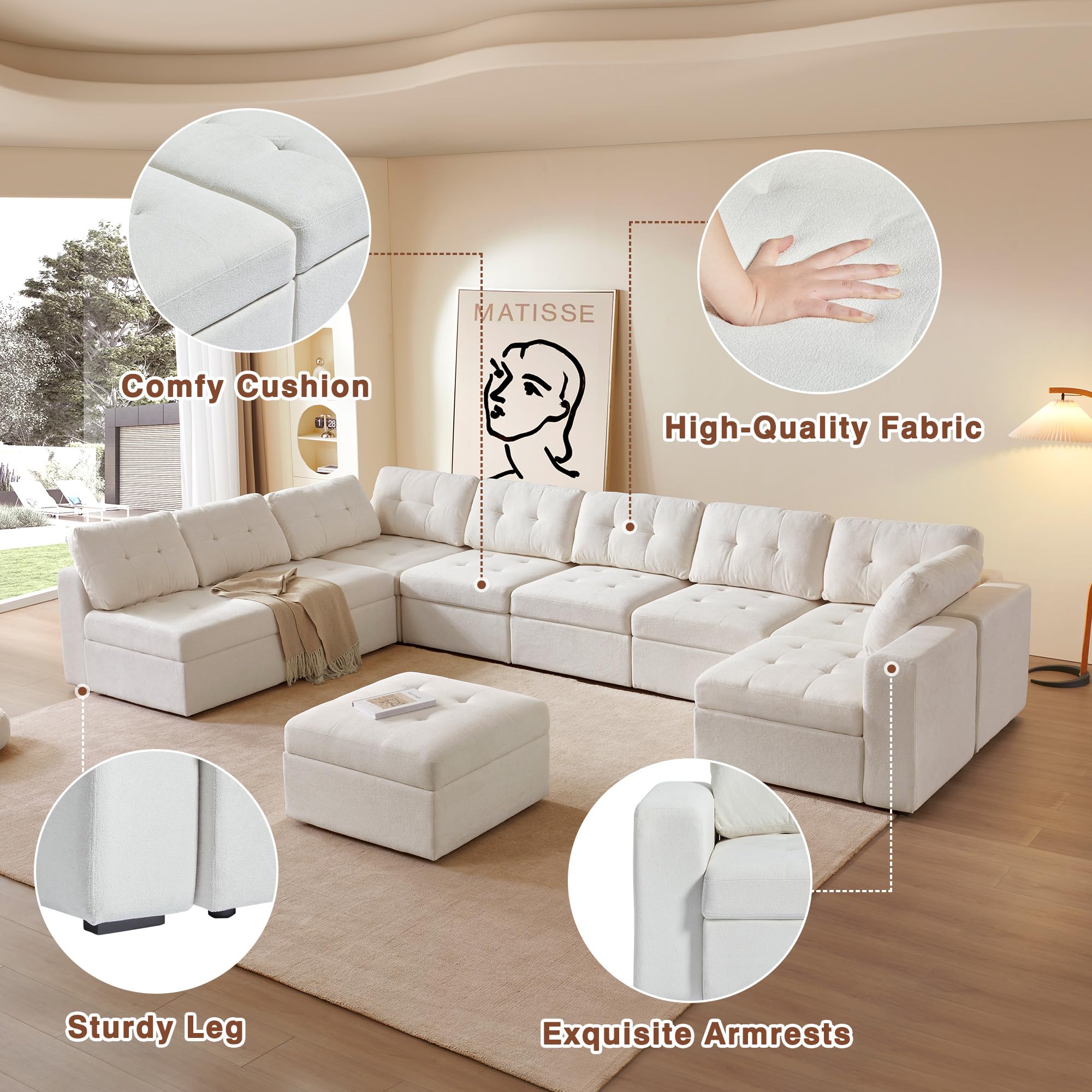 Giratree Oversize Modular Sectional Couch, Convertible U Shaped Sofa with Storage, 9 Seater Sofa Modular with Ottomans and Reversible Chaise for Living Room, Office