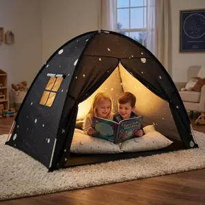 Apojungle Space Themed Kids Tent – Spacious 78x78 Dome Playhouse with Star Print, Breathable Mesh for Indoor/Outdoor Use