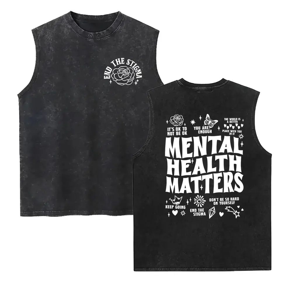 Mental Health Matters" Washed Vest, Positive Affirmation Double-Sided