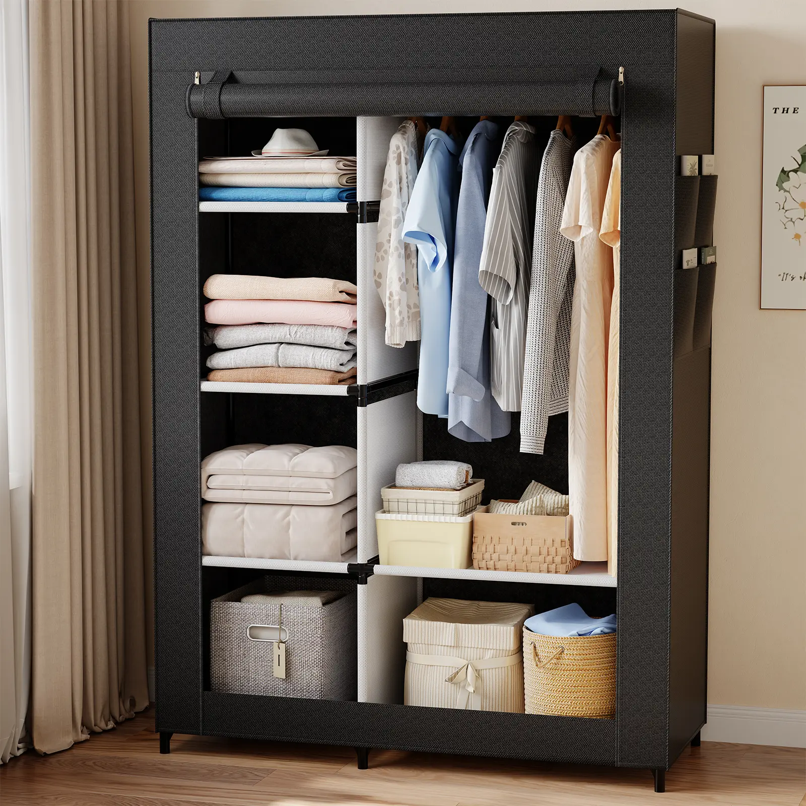 Portable Wardrobe Closet with Cover, Freestanding Portable Garment Rack, Portable Closet Wardrobe for Clothes Storage, Clothes Organizer for Bedroom, Dorm, Apartment