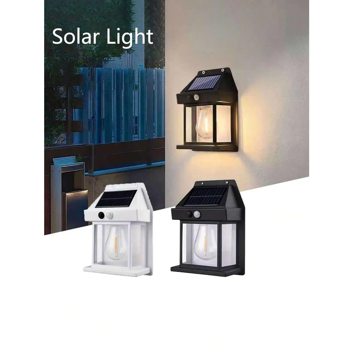 1pc New Solar Wall Lamp, Solar Induction Lamp, Tungsten Filament Lamp, Street And Area Lighting With Motion Sensor, Automatic Switch From Dusk To Dawn, Transparent Panel, And Energy-Saving Design, Suitable For Outdoor Porch, Entrance, And Front Door Light