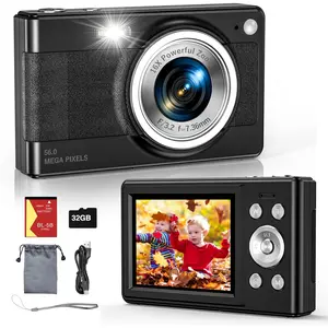 2025  Digital Camera, 56MP FHD 1080P for  with 16x Digital Zoom Anti Shake,  Detect, Smile Capture, 32GB TF Card, , Lanyard, a   for Boys & Girls(Black)