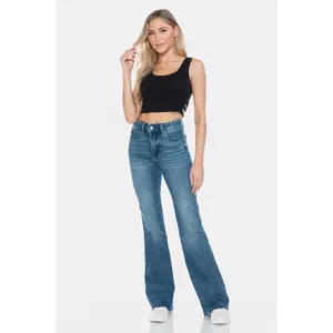 Judy Blue Full Size Tummy Control Cut Hem Flare Jeans Womenswear Bottom