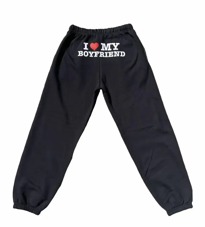 I Love My Boyfriend Printed Sweatpants Y2k High Elastic Waist Drawstring Baggy Trousers Vintage Casual Loose Straight Pants
