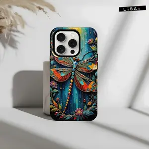 Colorful dragonfly flower two-piece design, double-layer protection inside and outside Halloween two-in-one glossy mobile phone case, suitable for iPhone/Galaxy non-slip light luxury case, gift, super hot, hot sale, discount, trend, recommended--975
