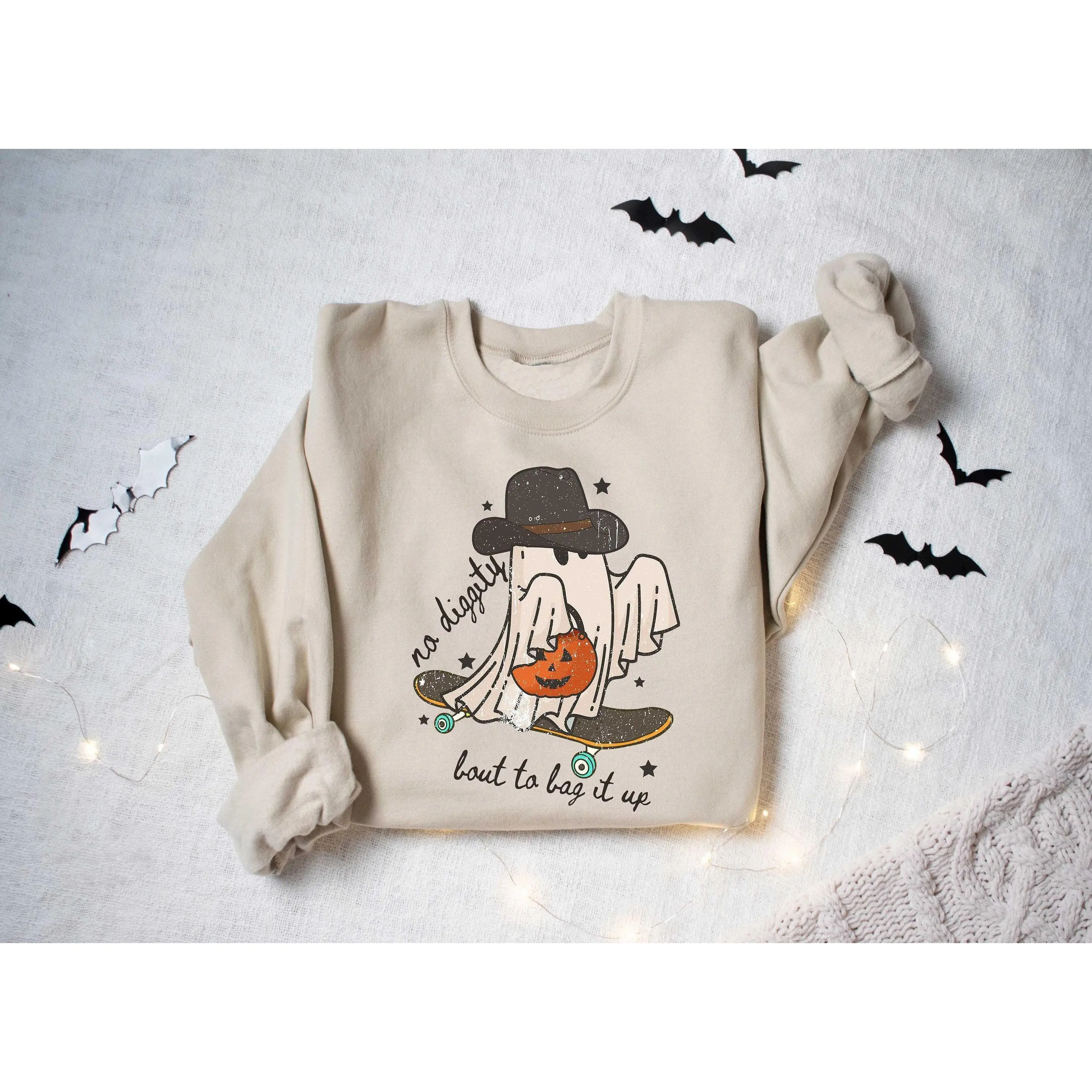 No Diggity Bout to Bag It Up Sweatshirt, Funny Cowboy Ghost Crewneck for Women, Spooky Season Skater Fall Sweatshirt, Gift for Her