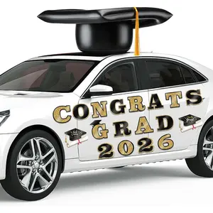 Xuhal 2026 Graduation Car Decoration 23'' Large Inflatable Grad Cap Car Decor Congrats Grad Letter 2026 PVC Inflatable Cap for Senior High School Collage Graduation Parade Party Decor(Black, Gold)