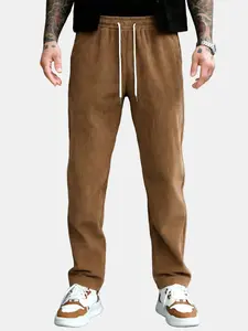 ZAFUL Men's Casual Corduroy Ribbed Drawstring Straight Leg Pants Menswear Beige pants men Coffee Draping Sweatpants