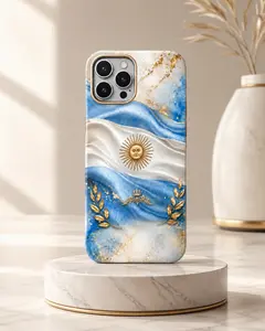 Argentina Flag Marble Phone Case for Apple, Luxury Sun Emblem Protective Cover