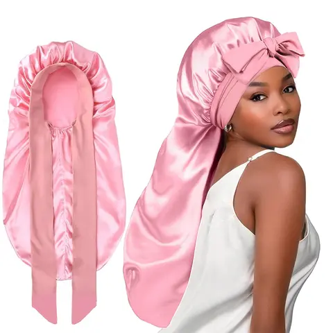 2026 New Female Adults' Fitted Double-Layer Satin Silk Bonnet - Reversible, Smoothing, Breathable, Elastic Tie Band, Moisture-Keeping Haircare Cap for Long Hair Protection