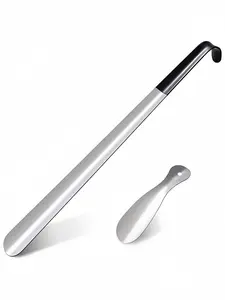 LMMAKE Stainless Steel Shoehorn Set – 16.5" Long Handle & 7.5" Travel Size for Seniors, Durable Non-Slip Design, Easy Shoe Wearing, Family Use, Time-Saving Assistant