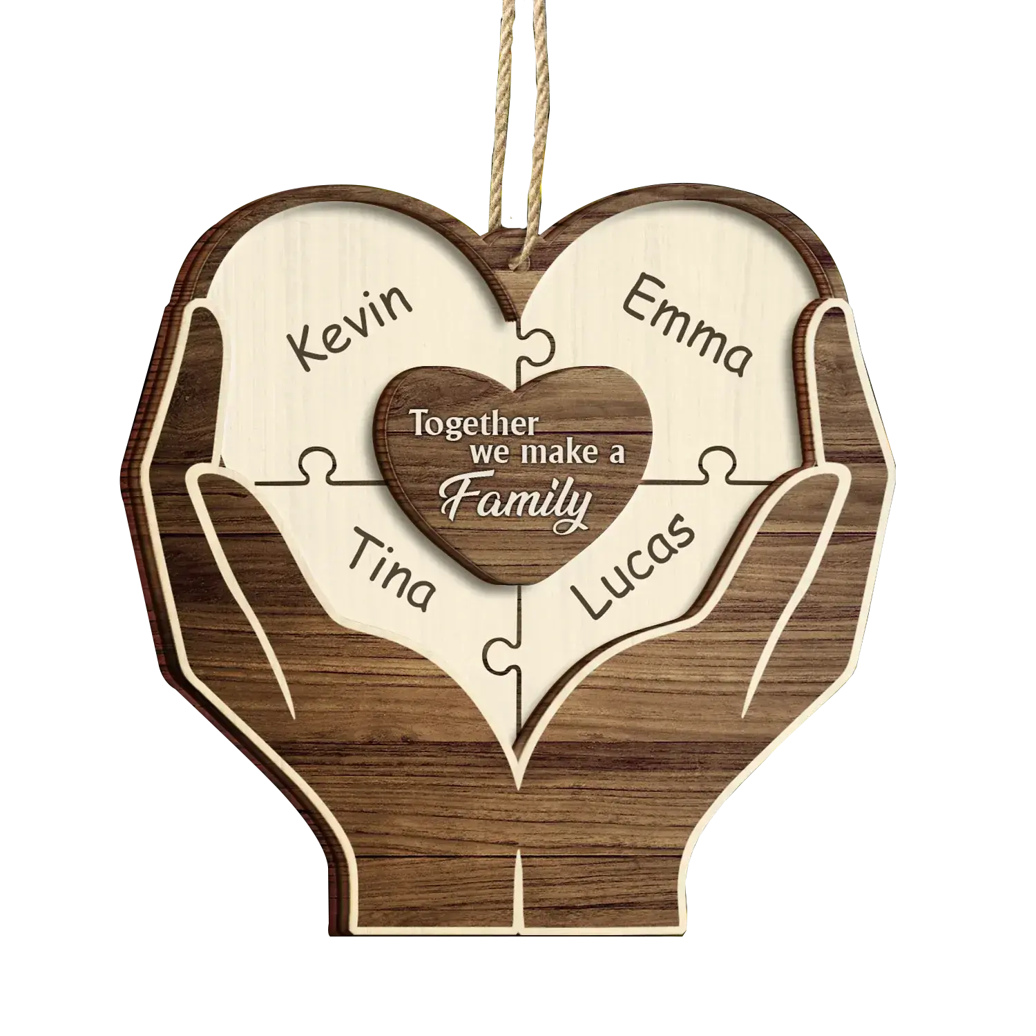 Personalized Christmas Hands Puzzle Ornament - Together We Make A Family - Custom Wooden Keepsake