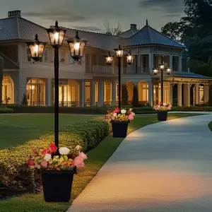 BEKRVIO Solar Post Lights with 3-Head Warm White Light & Planter - IP44 Waterproof, 72-inch Height, Eco-Friendly, Easy Installation, 50 Lumens, 6-8 Hours Charging Time