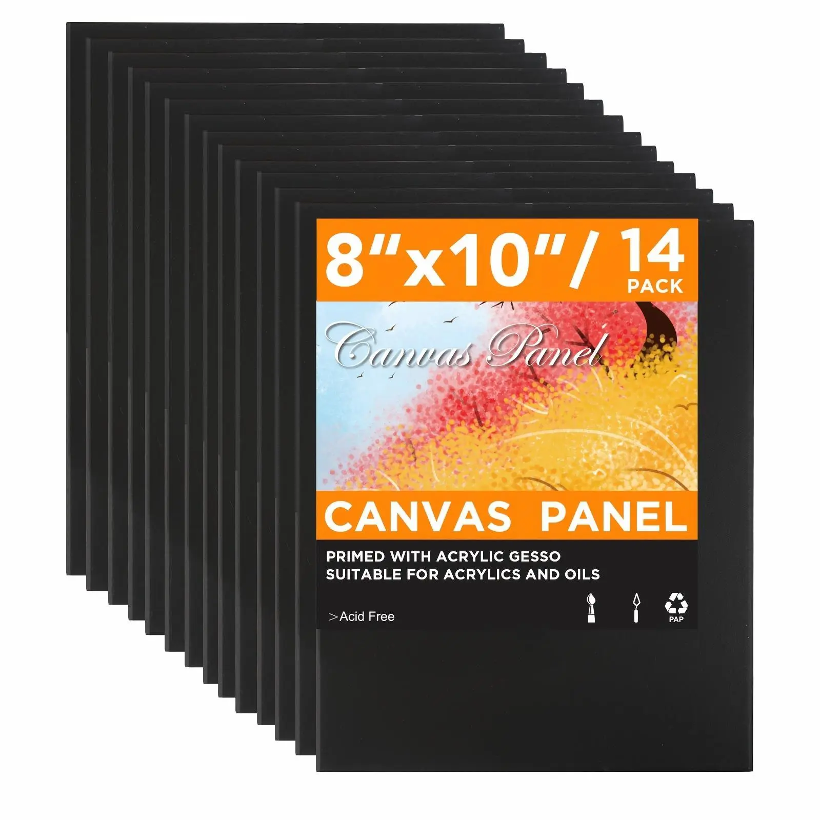14-Pcs Black 8x10in High-Quality Textured Stretched Canvas Panels - Heavyweight Gesso Primed Painting Base, Artist Supplies for Oil & Acrylic Painting, Wall Decor