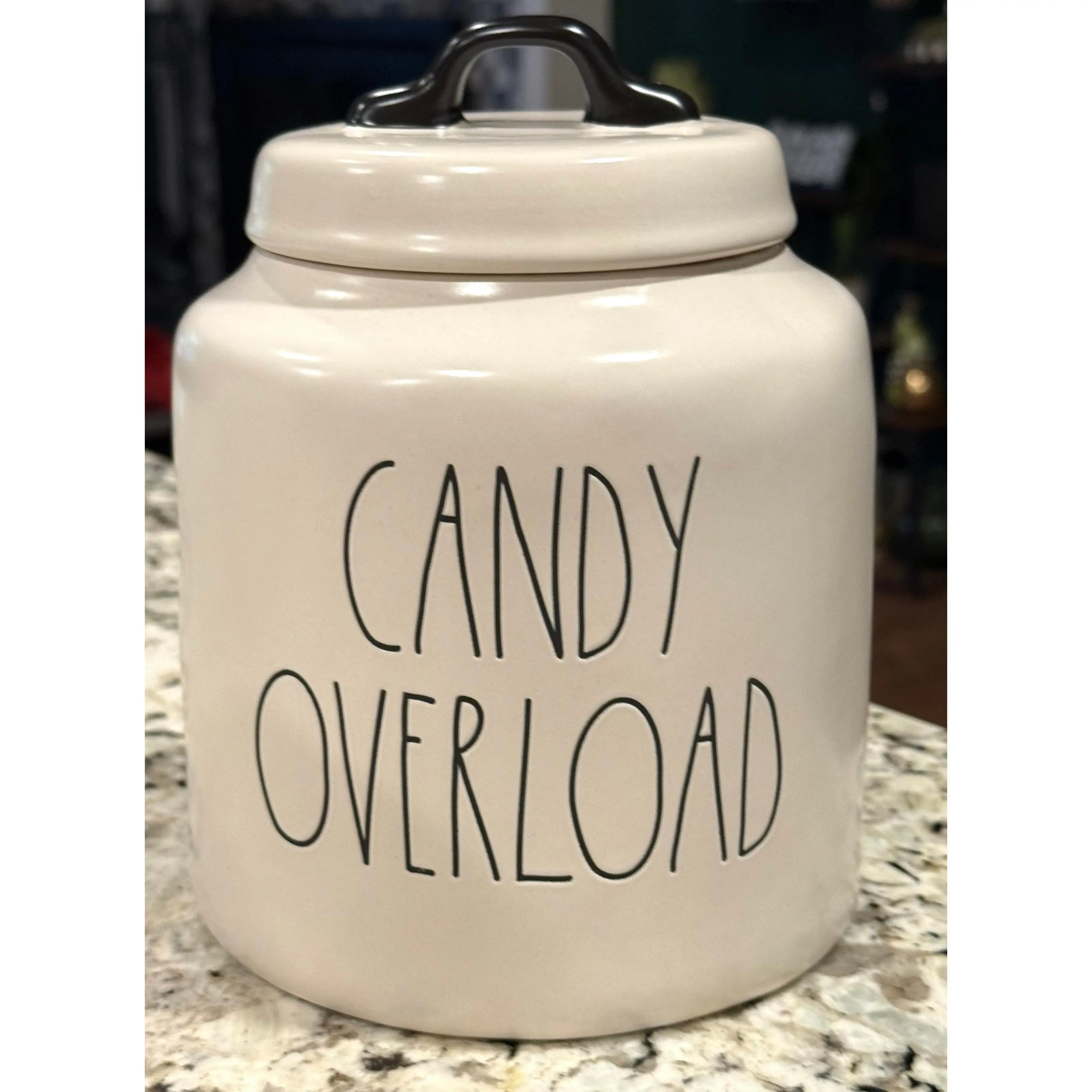 New Rae Dunn white ceramic Halloween decor canister 8” CANDY OVERLOAD
