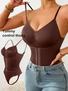 Women's Double-Breasted Shaping Crop Bodysuit, Thong Design for Tummy Control Compression, Essentials Basic Shapewear for All Seasons, Ladies Shapewear, Style, Underwear, Womenswear