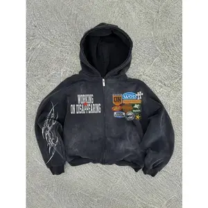 Y2K American hip-hop personality icon pattern print hoodie men clothing streetwear Harajuku jacket gothic casual zip up hoodies