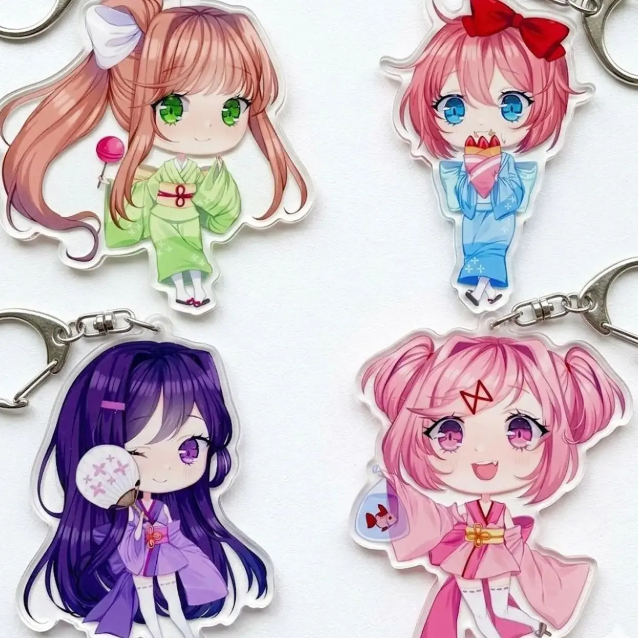 DDLC Yukata Acrylic Keychain, Monika Natsuki Yuri Sayori Kimono Bag Charm, Anime Festival Keyring