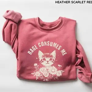 Rage Consumes Me Sweatshirt, Cute Cat Meme Pullover Crewneck Sweatshirt, Trendy Sweatshirt, Women Favorite Top